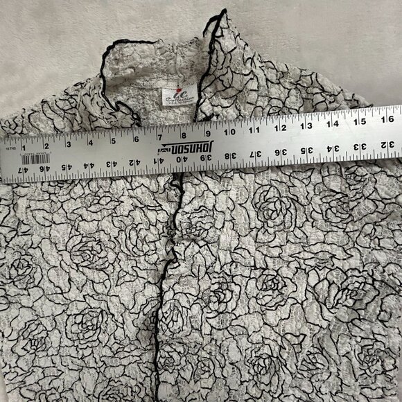 I.C. Collection by Connie Womens Floral Print Open Front Lace Jacket White/Black - Picture 4 of 6